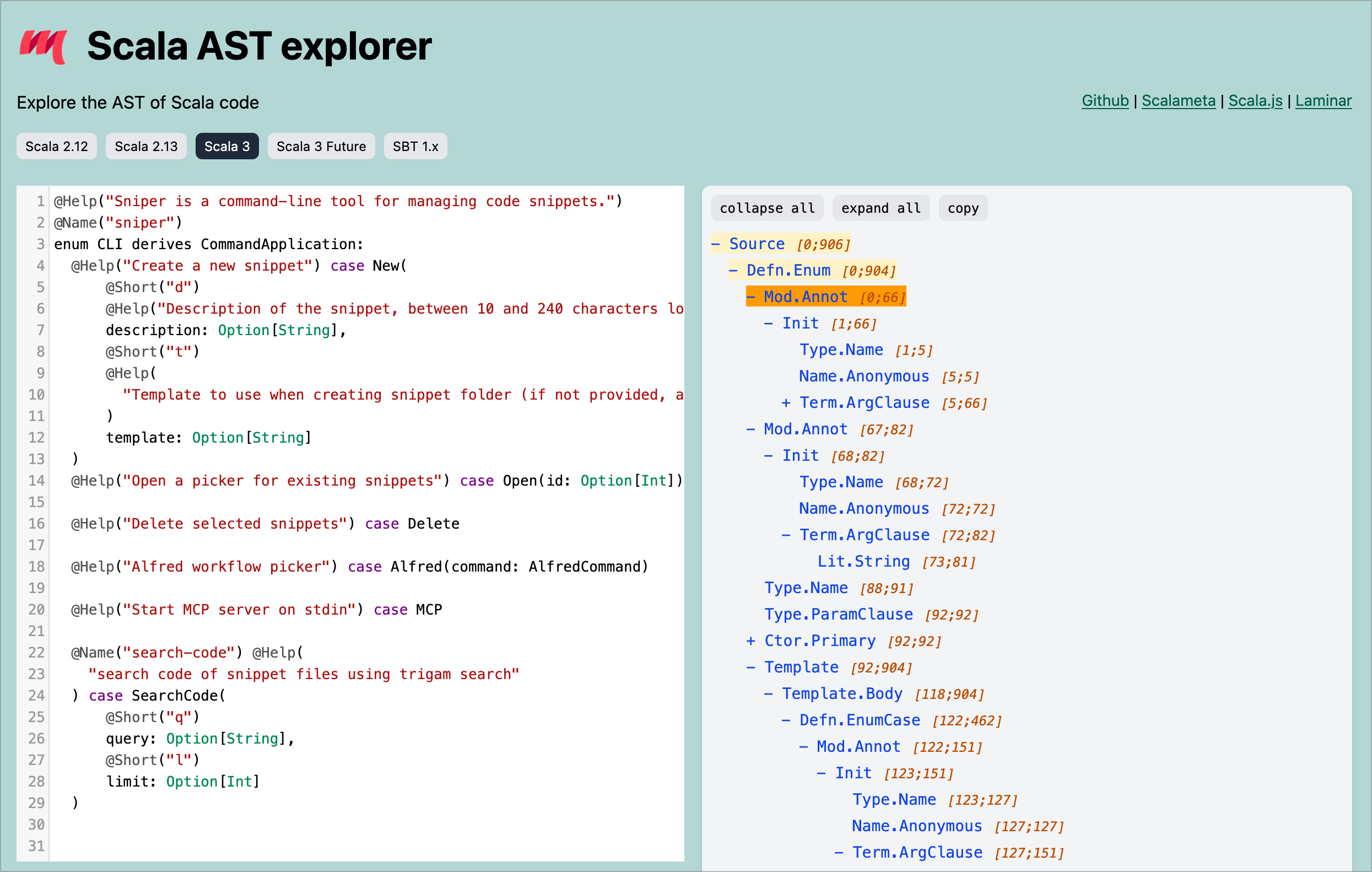 Scala AST explorer image